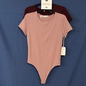 Bundle of 2 Urban Rebel Short Sleeve Dusty Rose and wine Bodysuit